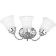 Fluted Glass-Etched Three Light Bath Bracket in Polished Chrome