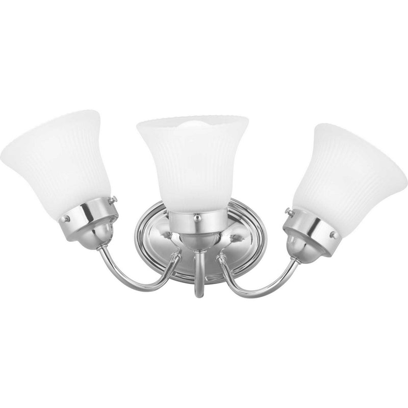 Fluted Glass-Etched Three Light Bath Bracket in Polished Chrome