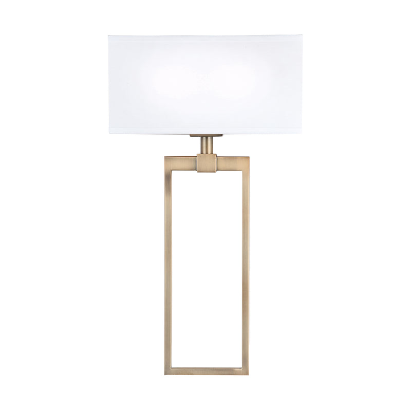 2 Light Sconce in Aged Brass with White Fabric Bolt-On Shade - Lamps Expo