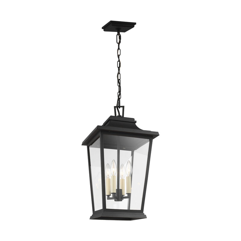 Warren Large 4-Light Outdoor Lantern Pendant in Textured Black
