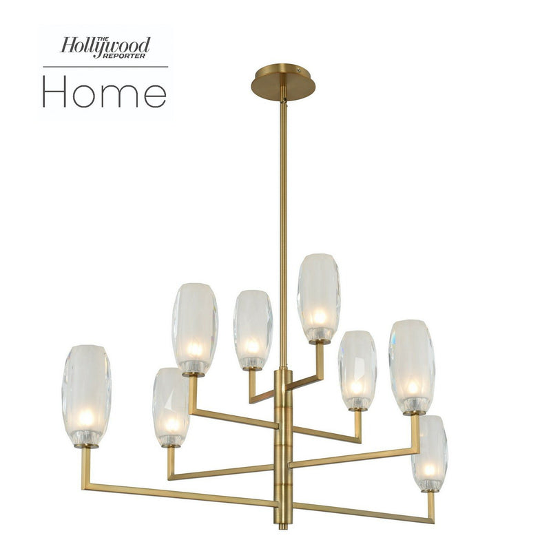 June 8-Light LED Linear Chandelier in Winter Brass