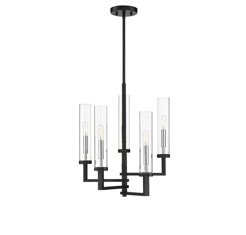 Folsom 5-Light Chandelier in Matte Black with Polished Chrome Accents