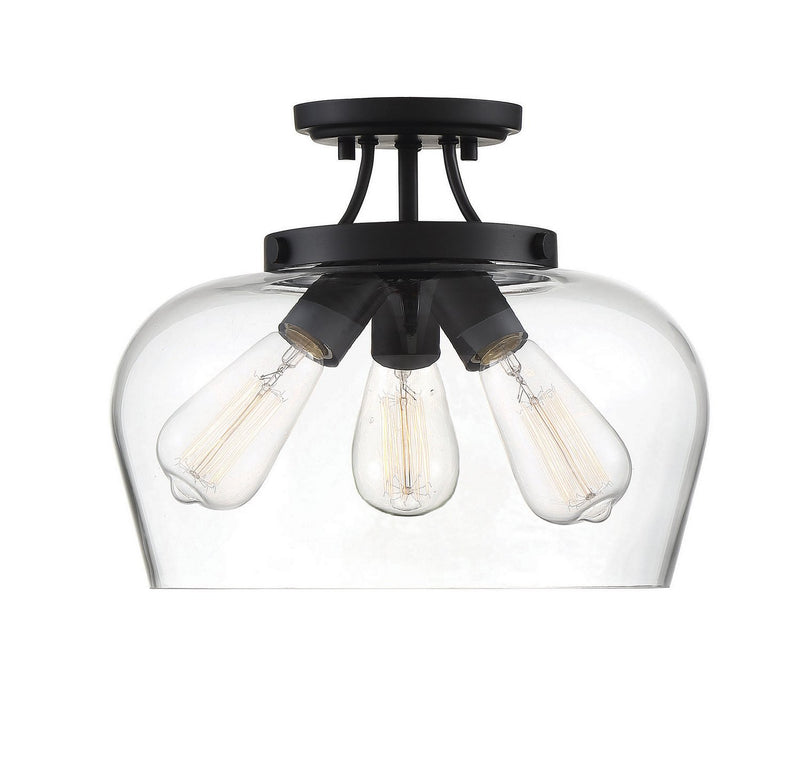 Octave 3-Light Clear Glass Semi-Flush Mount in Black