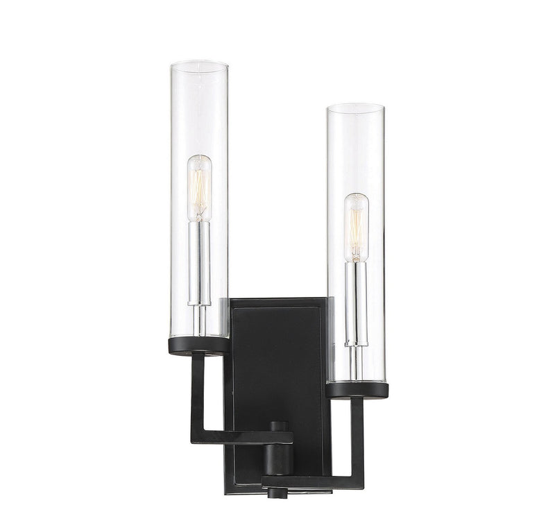 Folsom 2-Light Wall Sconce in Matte Black with Polished Chrome Accents