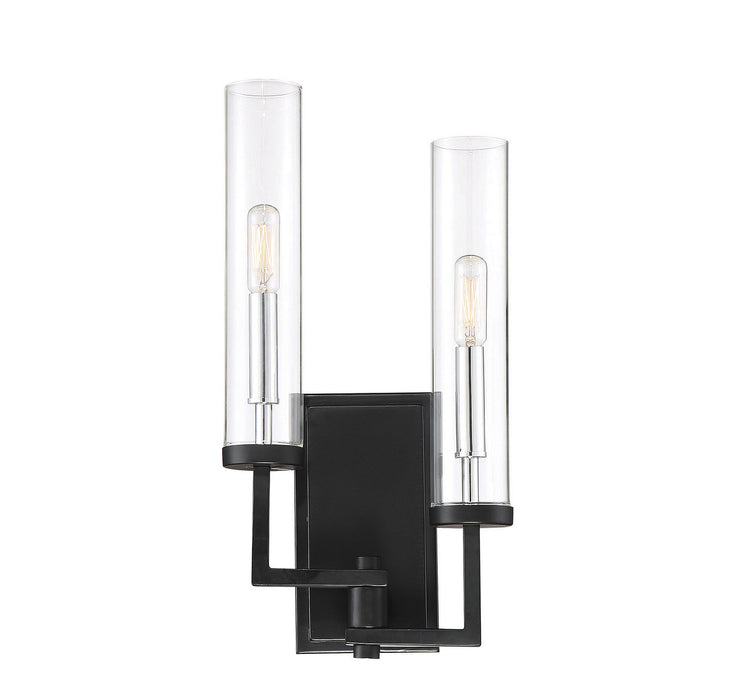 Folsom 2-Light Sconce in Matte Black with Polished Chrome Accents - Lamps Expo