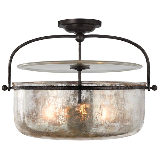 Lorford Medium Lantern 20" 3-Light Semi-Flush Mount in Aged Iron