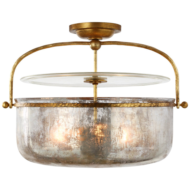 Lorford Medium Lantern 20" 3-Light Semi-Flush Mount in Gilded Iron