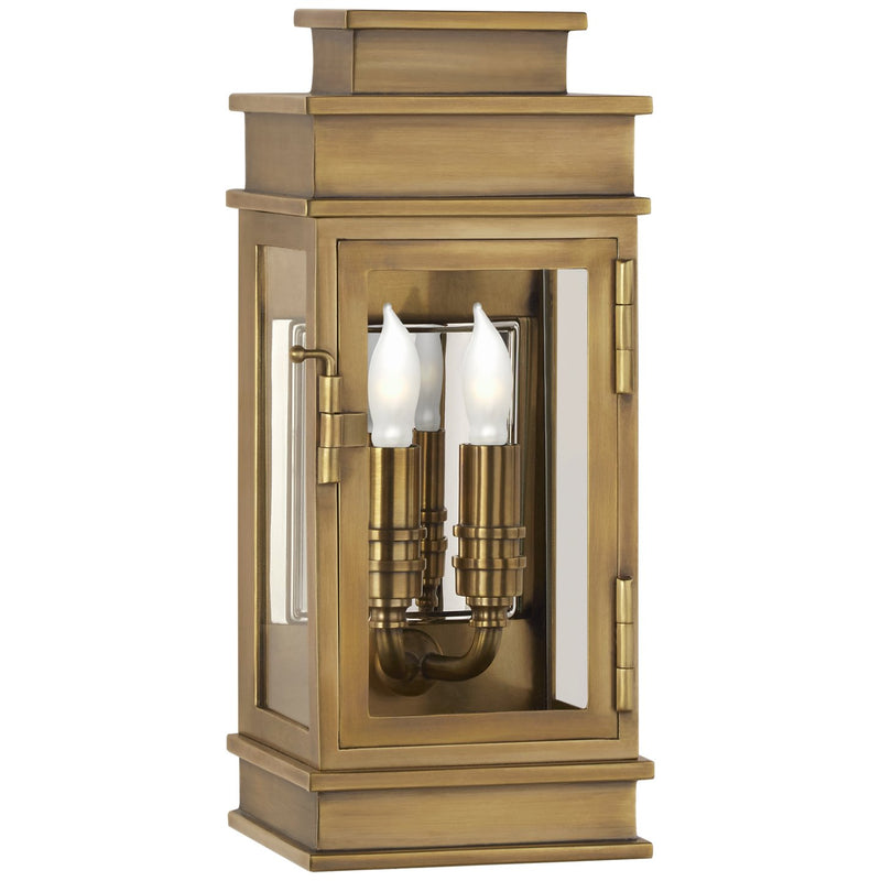 Linear Mini 12" 2-Light Outdoor Wall Lantern in Antique-Burnished Brass