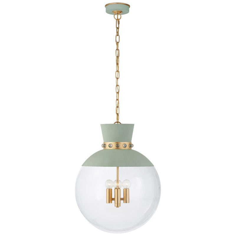 Lucia Large 18" 4-Light Lantern Pendant in Celadon and Gild