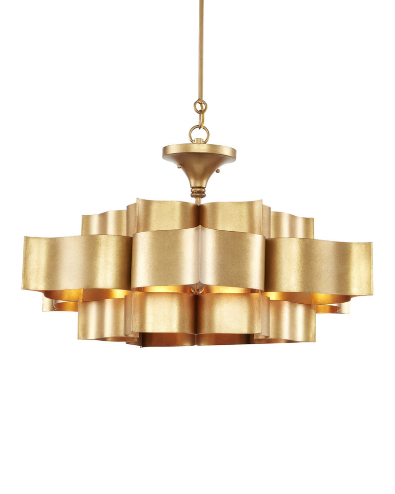Grand Lotus 6-Light Large Drum Pendant in Antique Gold Leaf