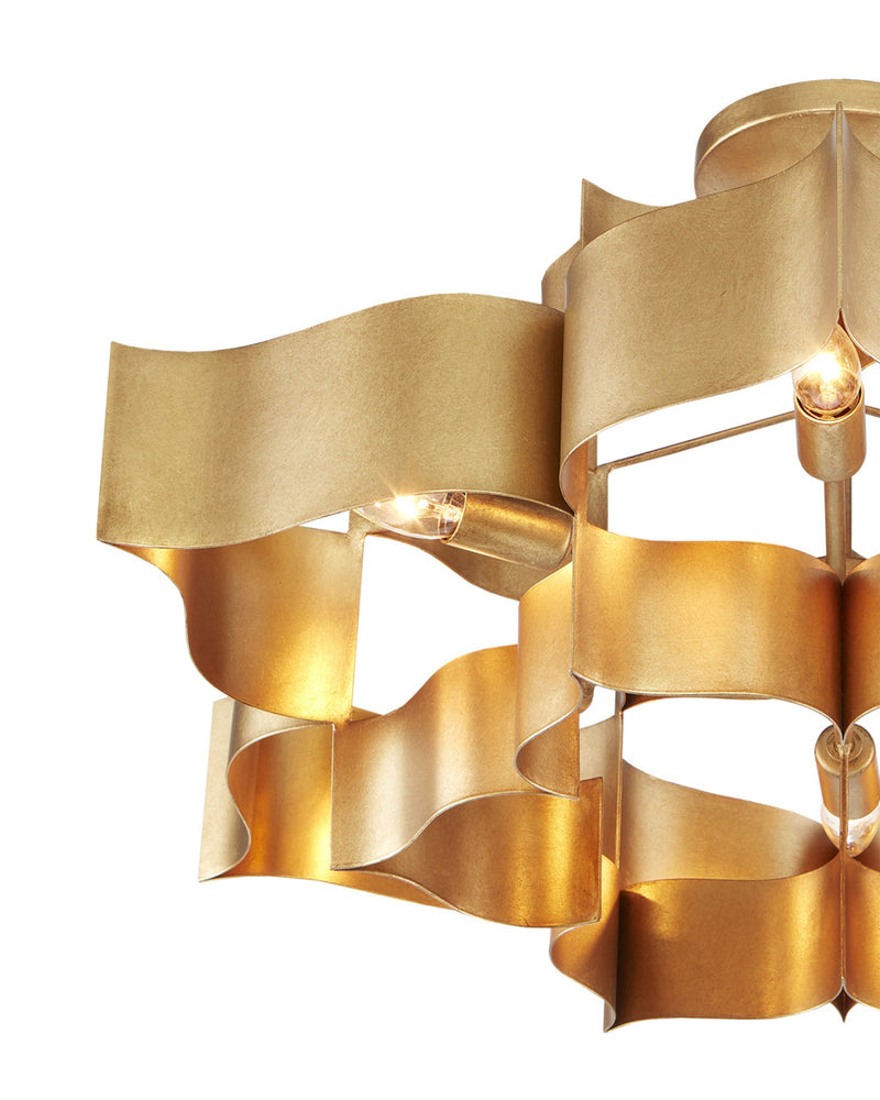 Grand Lotus 6-Light Large Drum Pendant in Antique Gold Leaf