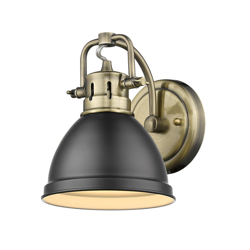 Duncan 1-Light Bath Vanity in Aged Brass with Matte Black Shade