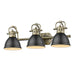 Duncan 3-Light Bath Vanity in Aged Brass with Matte Black Shade