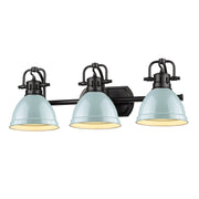 Duncan 3-Light Bath Vanity in Matte Black with Seafoam Shades
