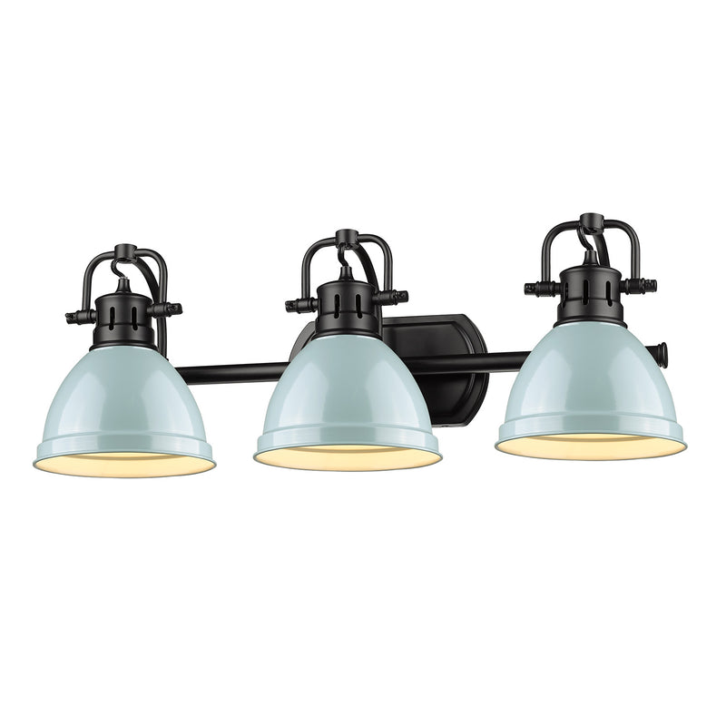 Duncan 3-Light Bath Vanity in Matte Black with Seafoam Shades