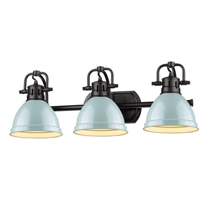 Duncan 3-Light Bath Vanity in Matte Black with Seafoam Shades
