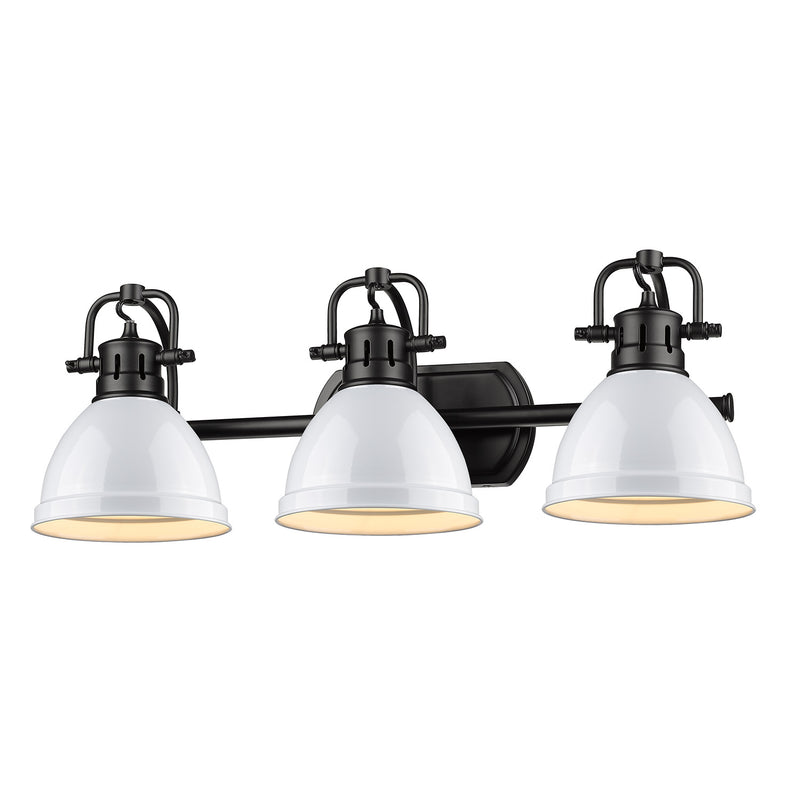 Duncan 3-Light Bath Vanity in Matte Black with White Shades