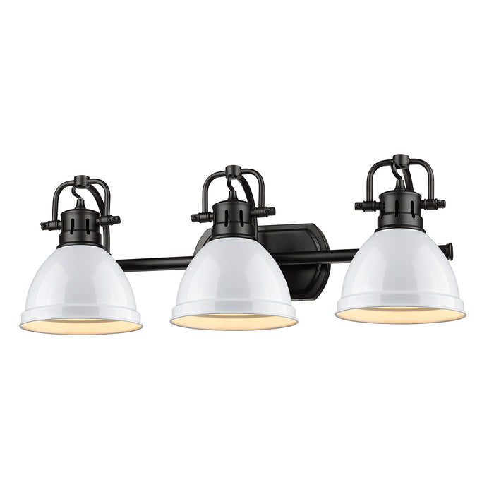 Duncan 3-Light Bath Vanity in Matte Black with White Shades