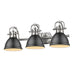 Duncan 3-Light Bath Vanity in Pewter with Matte Black Shades