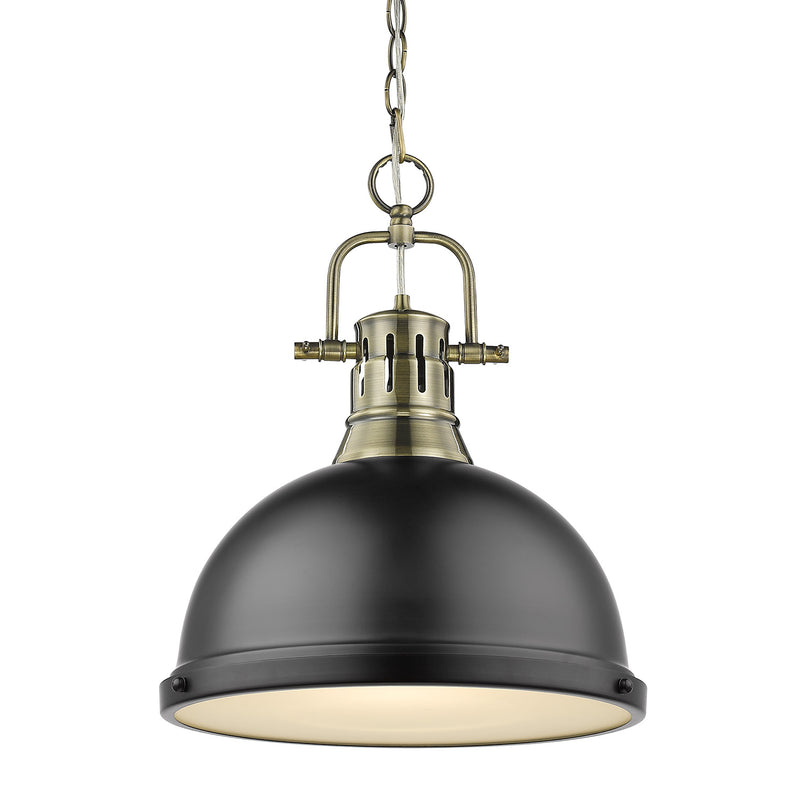 Duncan 1-Light Pendant with Chain in Aged Brass with Matte Black Shade