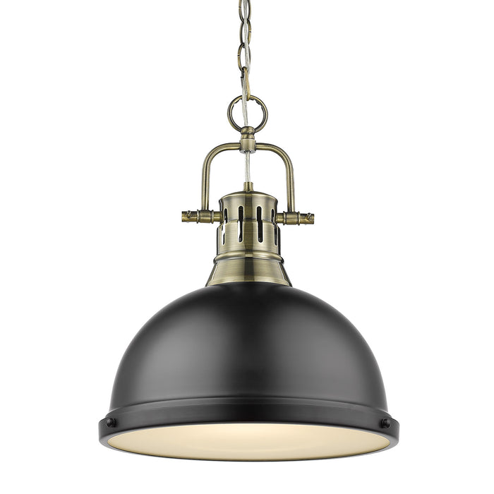 Duncan 1-Light Pendant with Chain in Aged Brass with Matte Black Shade