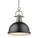 Duncan 1-Light Pendant with Chain in Aged Brass with Matte Black Shade