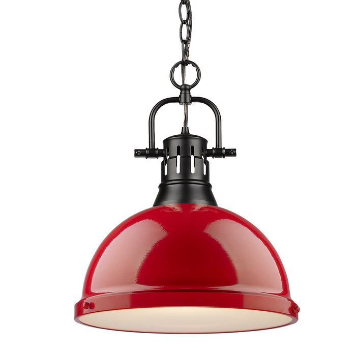 Duncan 1-Light Pendant with Chain in Matte Black with Red Shade