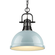Duncan 1-Light Pendant with Chain in Matte Black with Seafoam Shade
