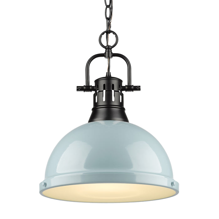Duncan 1-Light Pendant with Chain in Matte Black with Seafoam Shade