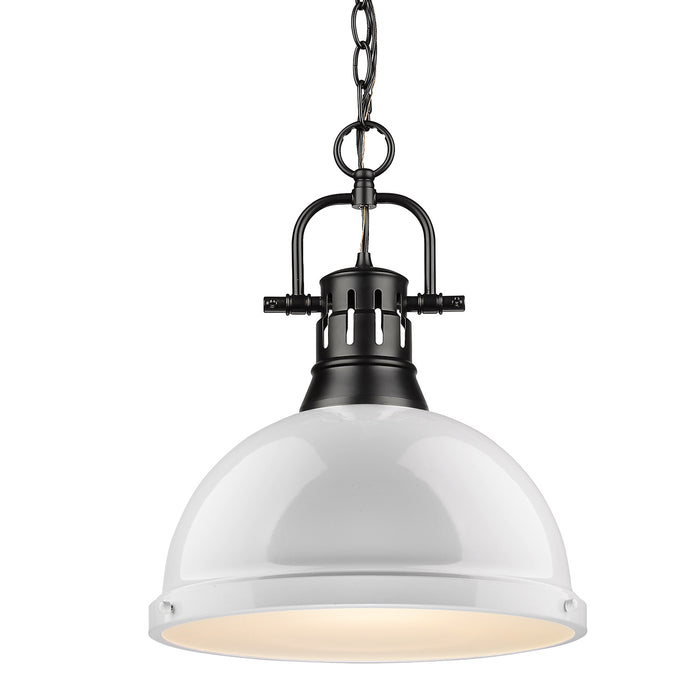 Duncan 1-Light Pendant with Chain in Matte Black with White Shade