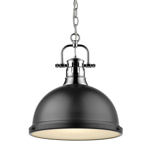 Duncan 1-Light Pendant with Chain in Chrome with Matte Black Shade