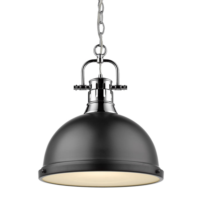 Duncan 1-Light Pendant with Chain in Chrome with Matte Black Shade