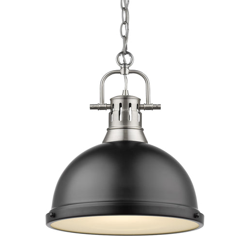 Duncan 1-Light Pendant with Chain in Pewter with Matte Black Shade