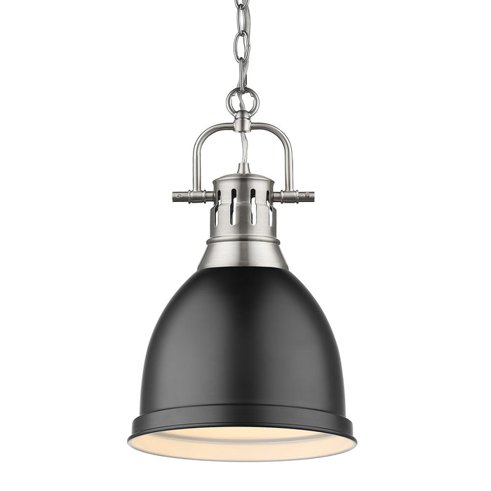 Duncan Small Pendant with Chain in Pewter with Matte Black Shade