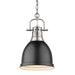 Duncan Small Pendant with Chain in Pewter with Matte Black Shade