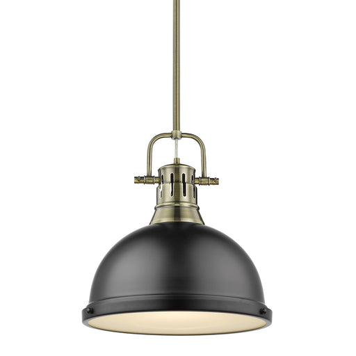 Duncan 1-Light Pendant with Rod in Aged Brass with Matte Black Shade