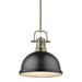 Duncan 1-Light Pendant with Rod in Aged Brass with Matte Black Shade