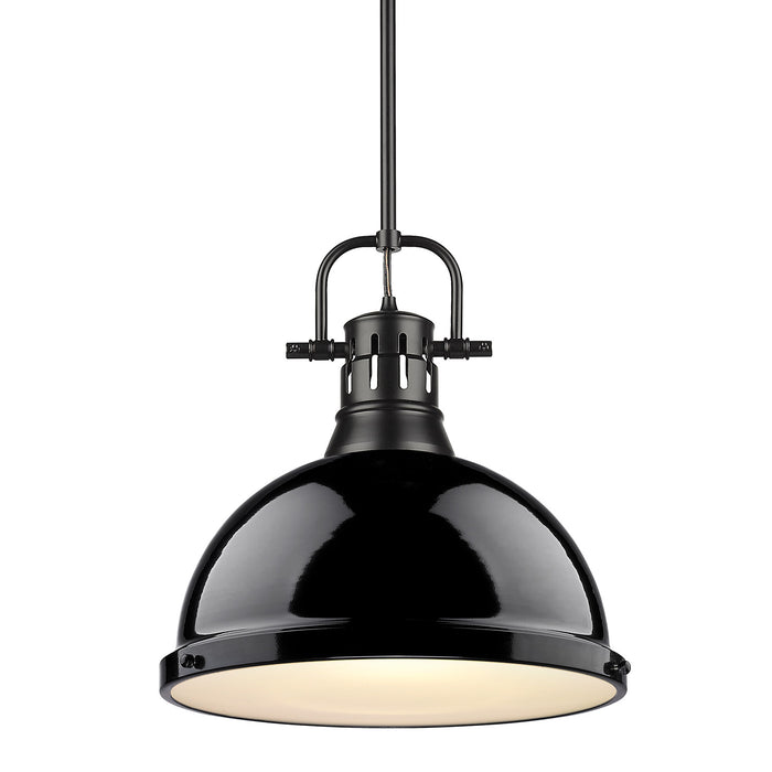 Duncan 1-Light Pendant with Rod in Matte Black with Black Shade