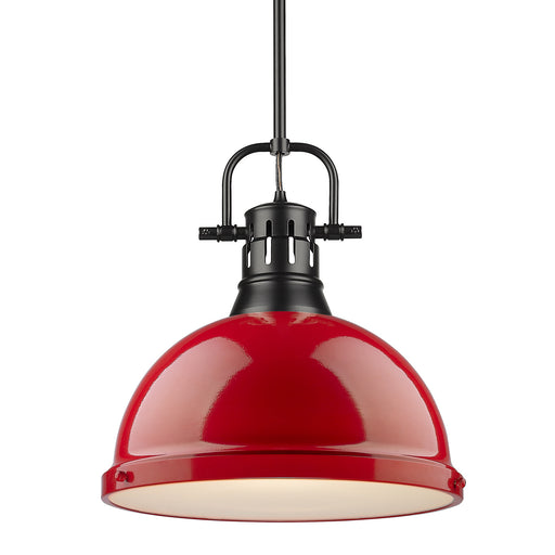 Duncan 1-Light Pendant with Rod in Matte Black with Red Shade