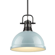 Duncan 1-Light Pendant with Rod in Matte Black with Seafoam Shade