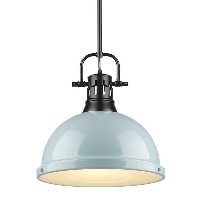 Duncan 1-Light Pendant with Rod in Matte Black with Seafoam Shade