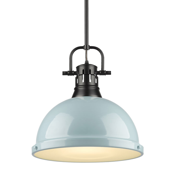 Duncan 1-Light Pendant with Rod in Matte Black with Seafoam Shade