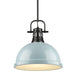 Duncan 1-Light Pendant with Rod in Matte Black with Seafoam Shade