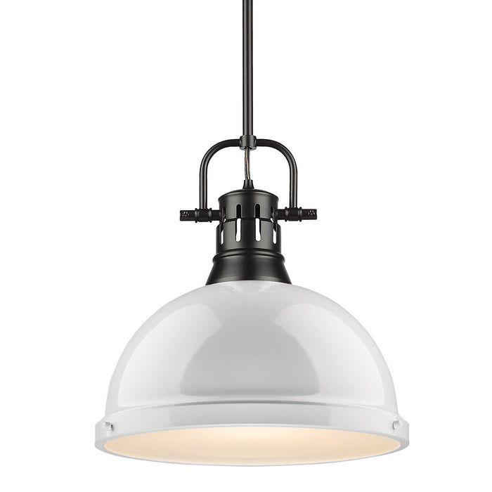 Duncan 1-Light Pendant with Rod in Matte Black with White Shade
