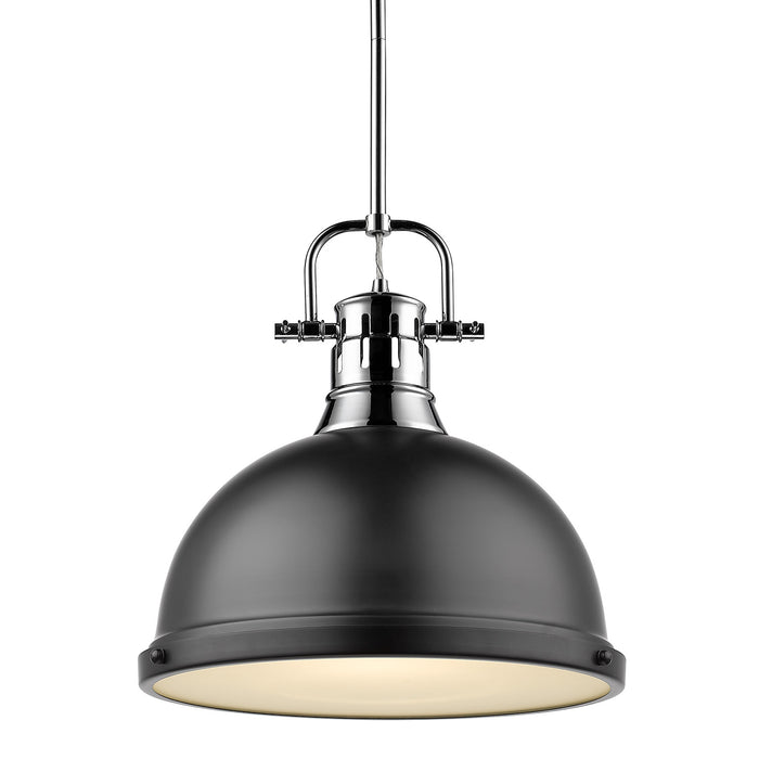 Duncan 1-Light Pendant with Rod in Chrome with Matte Black Shade