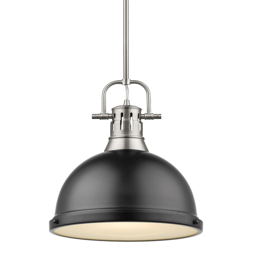 Duncan 1-Light Pendant with Rod in Pewter with Matte Black Shade