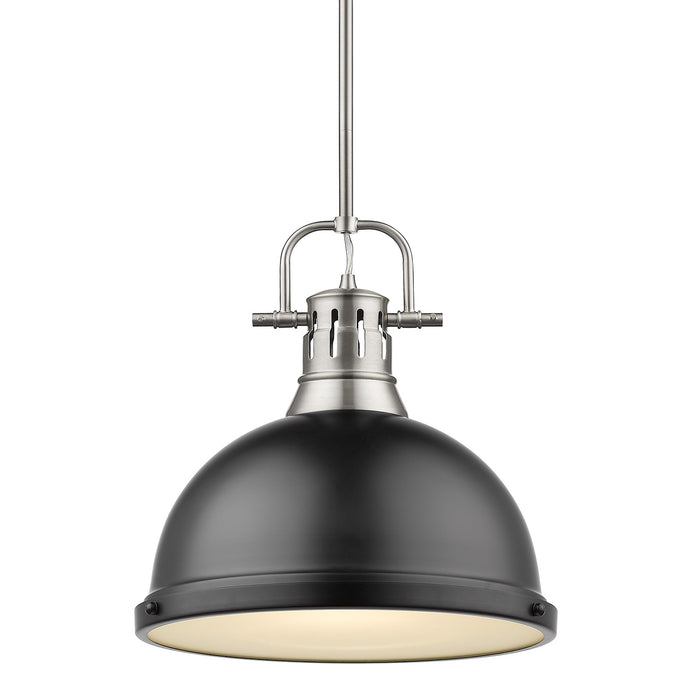 Duncan 1-Light Pendant with Rod in Pewter with Matte Black Shade