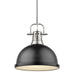 Duncan 1-Light Pendant with Rod in Pewter with Matte Black Shade