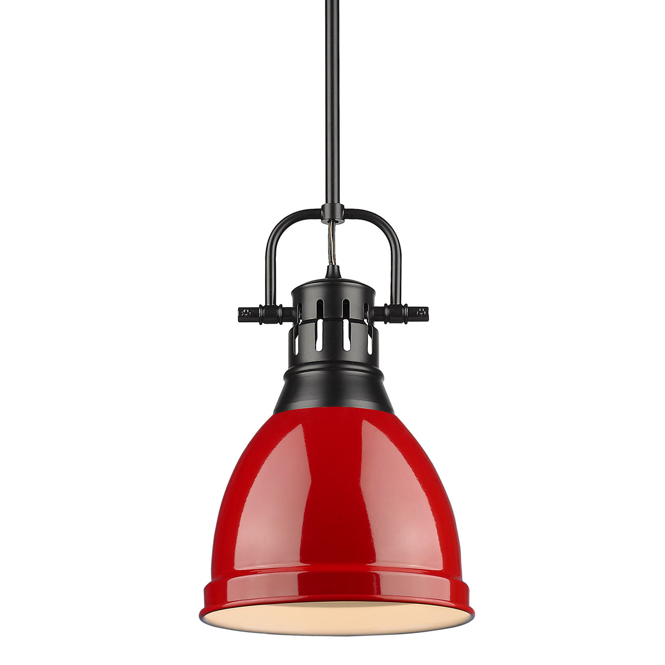Duncan Small Pendant with Rod in Matte Black with Red Shade