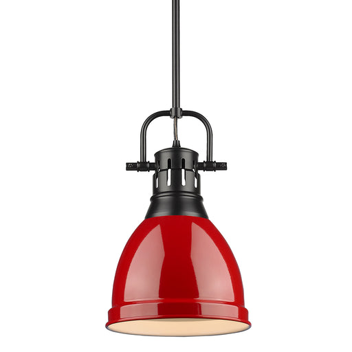 Duncan Small Pendant with Rod in Matte Black with Red Shade